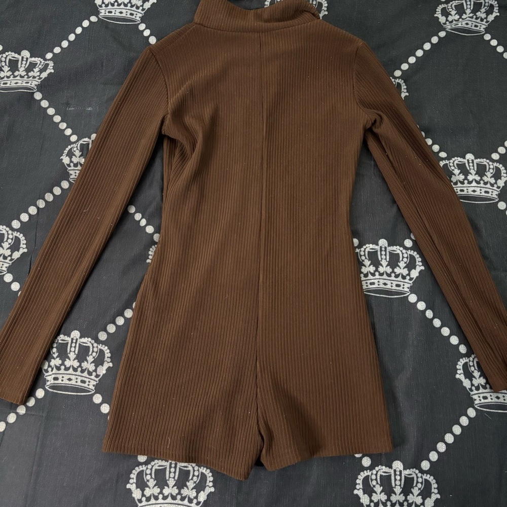 Edikted Brown Ribbed Collared Romper - Picture 3 of 5